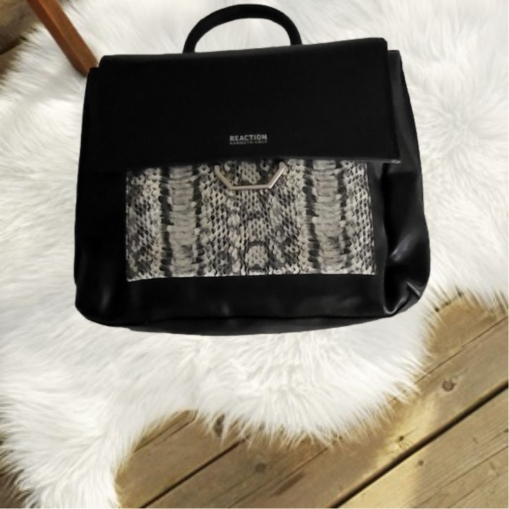 Kenneth Cole Reaction Black Snakeskin Backpack Purse